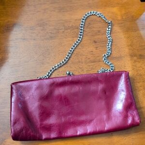 Hobo International Vintage Burgandy Leather Clutch Chain Strap Wallet kisslock
